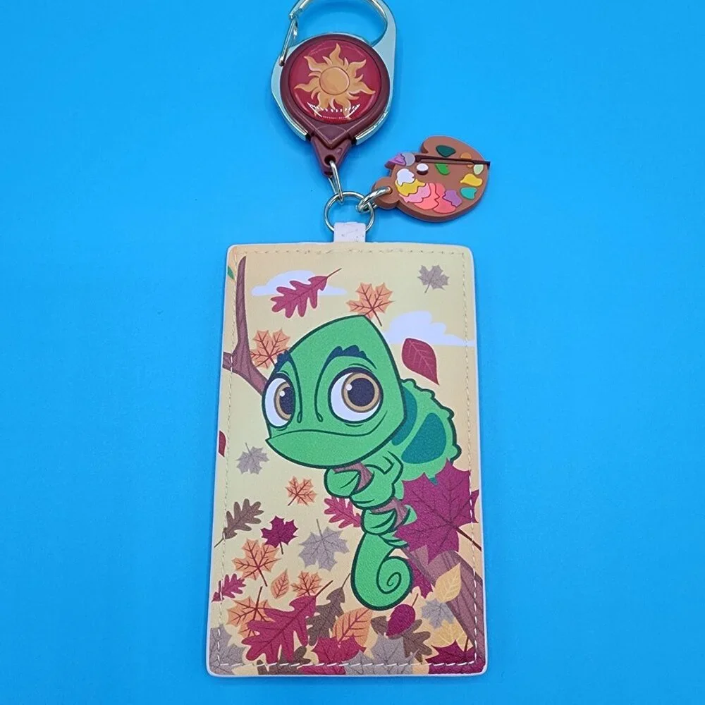 Loungefly Disney Tangled Pascal Autumn Paint Leaf Retractable Lanyard ID Holder